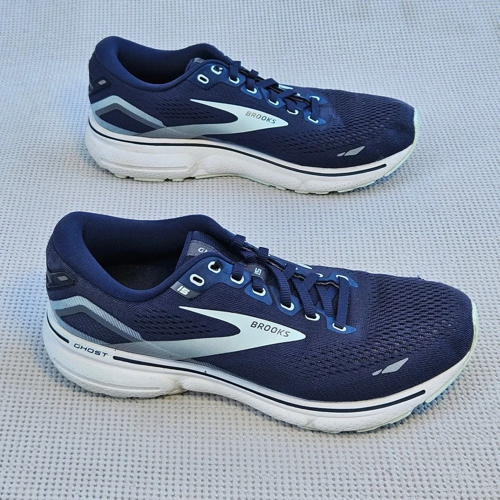 Brooks Ghost 15 Mens 9.5 Wide D Navy Blue Running Shoes 1203801D450 Sneaker